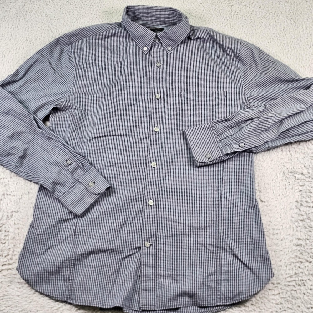 John Varvatos USA Shirt Mens Medium Blue Check Button Down Long Sleeve Cotton - Picture 2 of 11